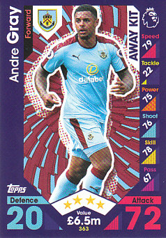 Andre Gray Burnley 2016/17 Topps Match Attax Away Kit #363